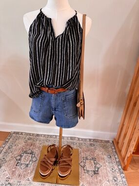 Old Navy striped halter tank with custom hook-and-eye detail - relaxed fit